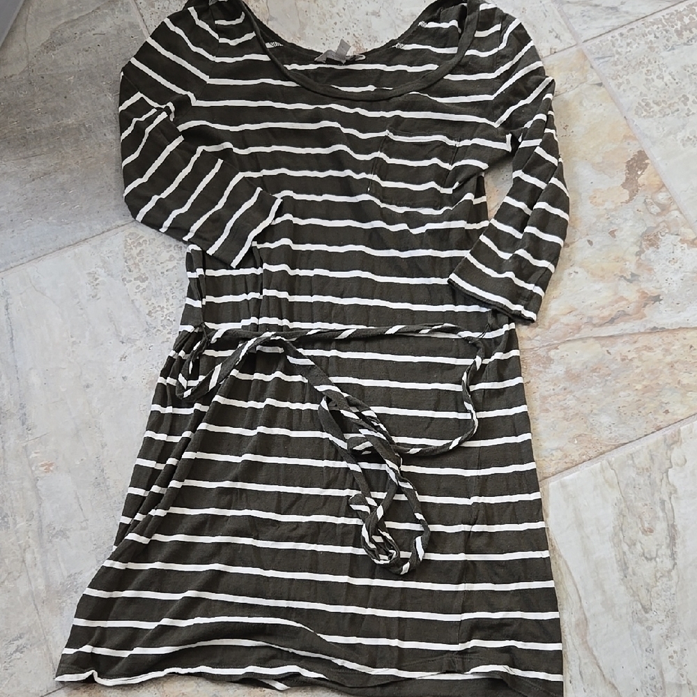Banana Republic Striped Olive Green and White Dress